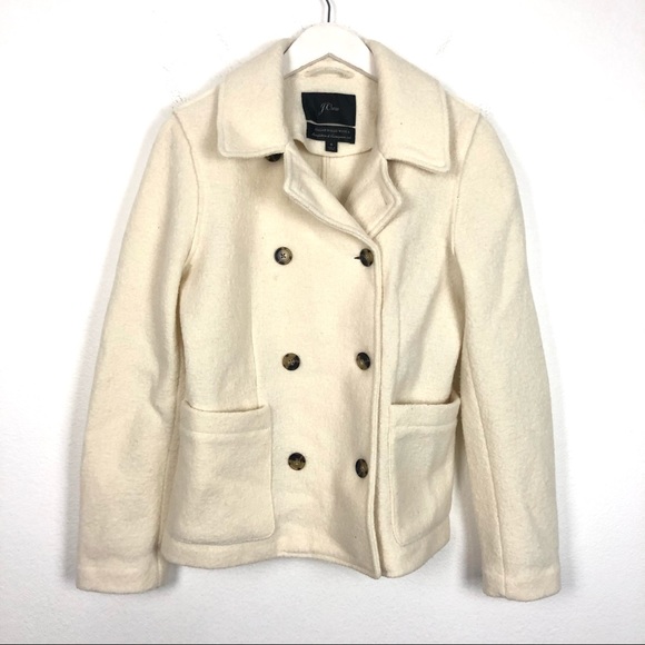 J. Crew Boiled Wool cream double breasted peacoat - Picture 3 of 8